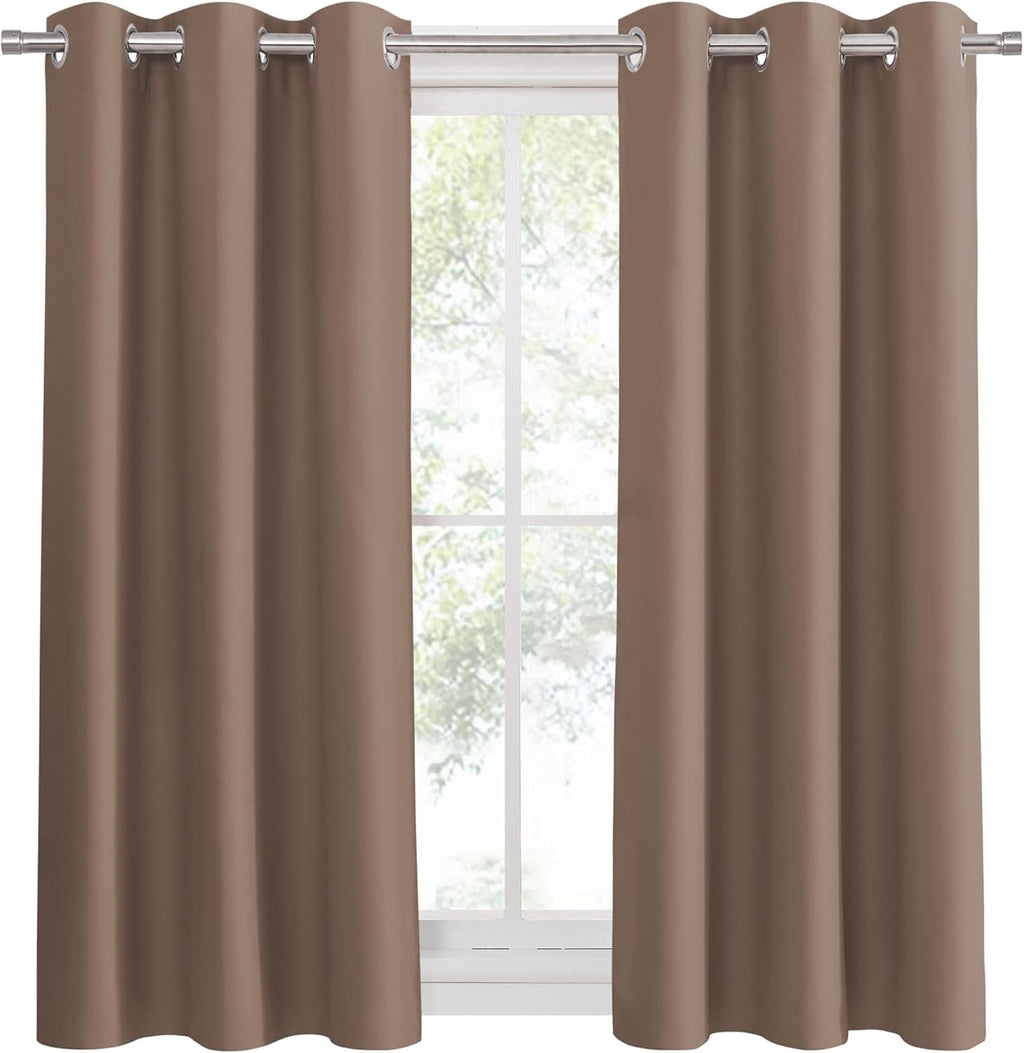 PONY DANCE Blackout Curtains Mocha - Thermal Insulated All Seasons Grommet Top Curtain Drapes Heavy-Duty Window Draperies Light Blocking Noise Reducing for Bedroom, 42 by 54 inches, Mocha, 2 PCs