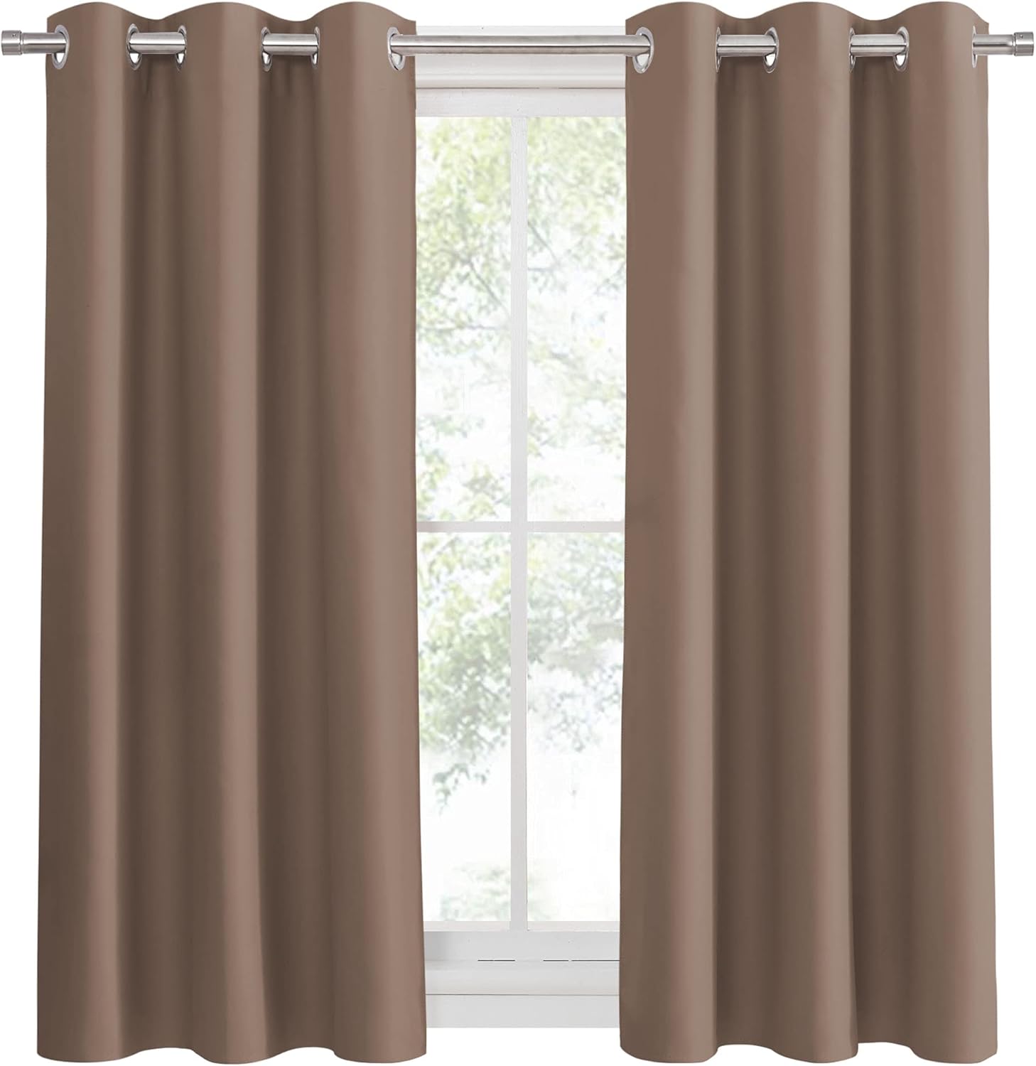 PONY DANCE Blackout Curtains Mocha - Thermal Insulated All Seasons Grommet Top Curtain Drapes Heavy-Duty Window Draperies Light Blocking Noise Reducing for Bedroom, 42 by 54 inches, Mocha, 2 PCs
