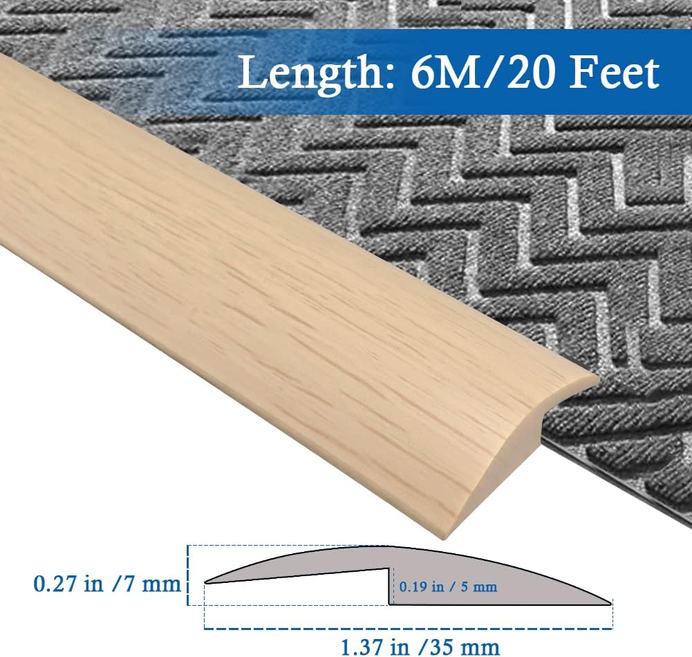 Floor Transition Strip Self Adhesive Carpet & Flooring Transitions Edging Trim Strip PVC Threshold Transitions Suitable for Threshold Height Less Than 5mm (20Ft, Wood Grain Beige-New)