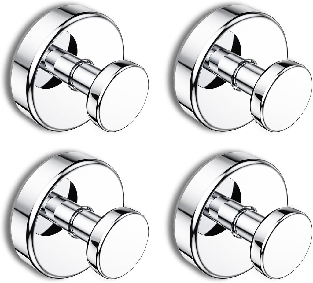 Suction Cup Hooks for Shower, Removable Towel Hooks for Bathroom Window Glass Door Wall, Bath Robe Looafh Hook for Hanging - 4 Pack, Chrome