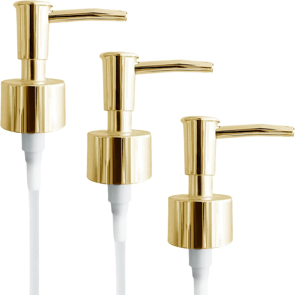 Soap Dispenser Pump Head Replacement 3 Pack, 28/400 Threads Standard Size, for Bathroom and Kitchen (Shiny Gold)