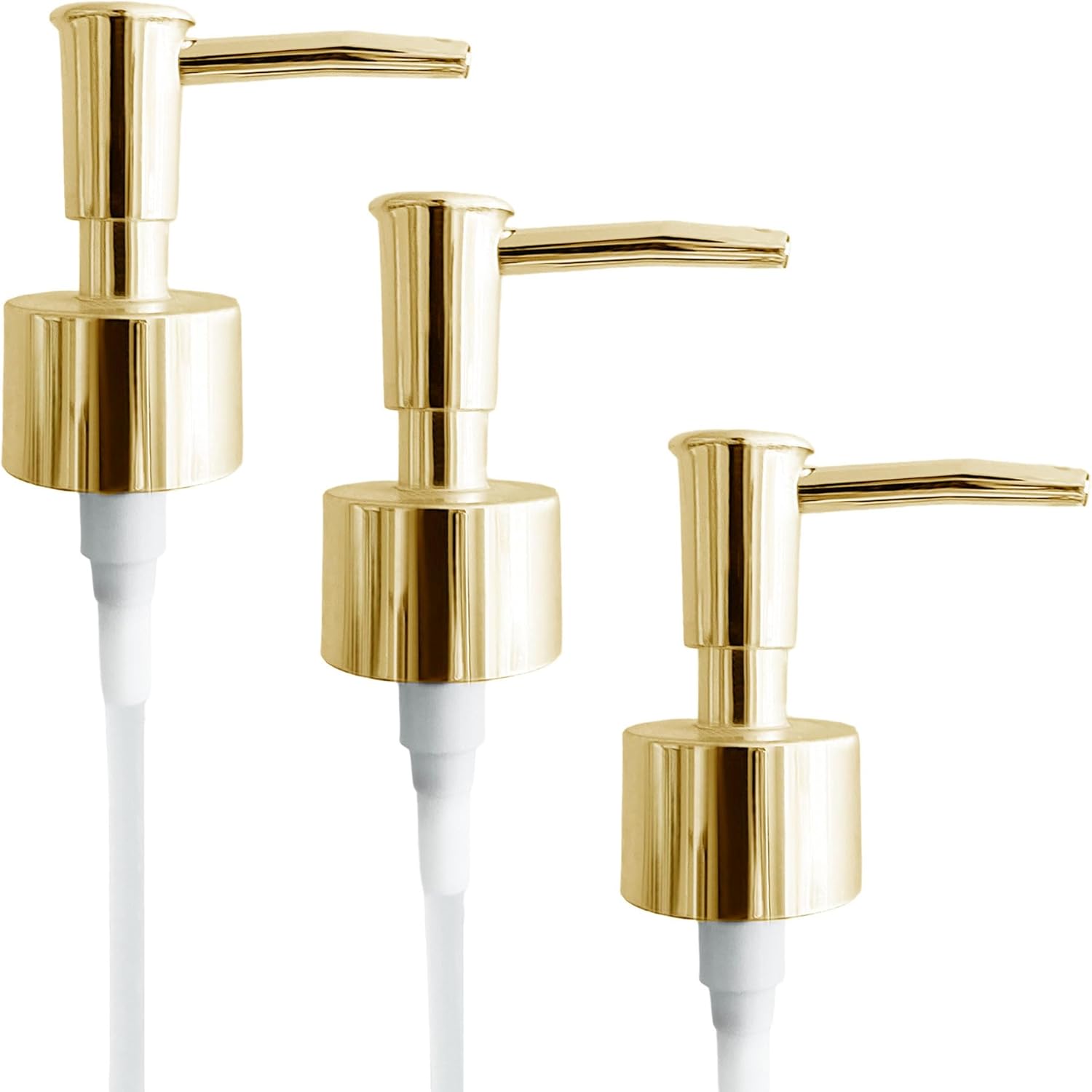 Soap Dispenser Pump Head Replacement 3 Pack, 28/400 Threads Standard Size, for Bathroom and Kitchen (Shiny Gold)