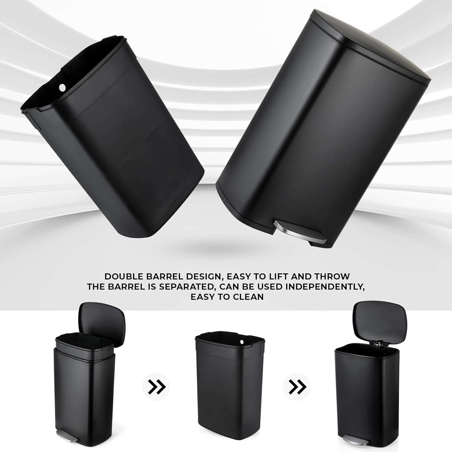 13.2 Gal Kitchen Trash Can, 50L Recycling or Garbage Bin, Brushed Stainless Steel Waste Basket, Soft&Quiet Close Dustbin, with Step-On Pedal, Removable Inner Bucket, for Home, Office, LIving Room