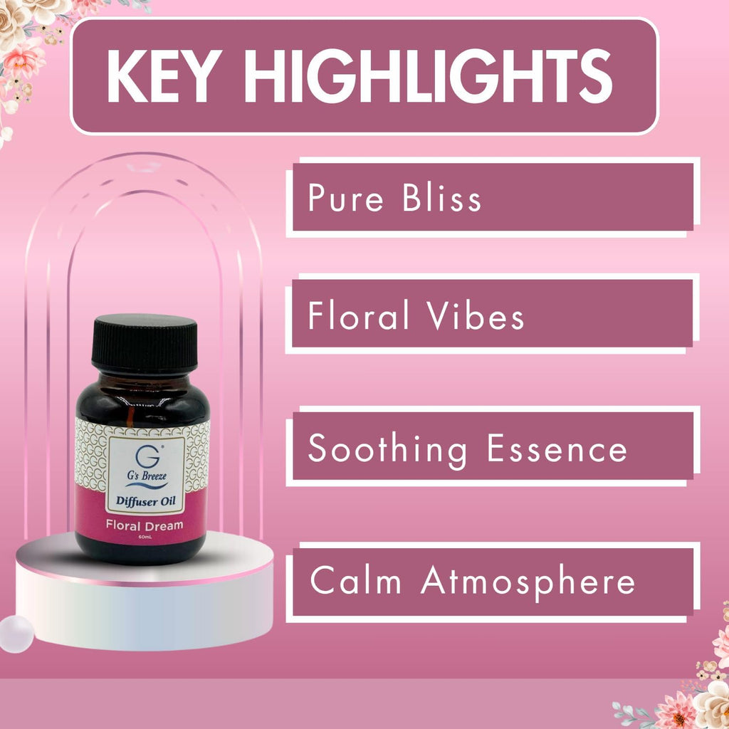 G's Breeze Floral Dream Diffuser Oil Refill - Luxurious Rose, Lily & Jasmine Blend for Long Lasting Floral Freshness – Ideal Scent for Home & Office – Create an Uplifting Atmosphere - 60 ML