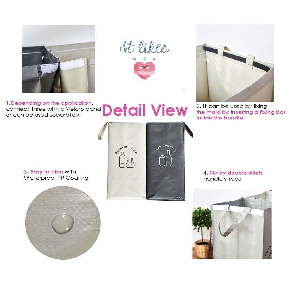 Separate Recycling Waste Bin Bags for Kitchen Home Recycle Garbage Trash Sorting Bins Organizer Waterproof Baskets Compartment Container (Set of 2 Color Pack)