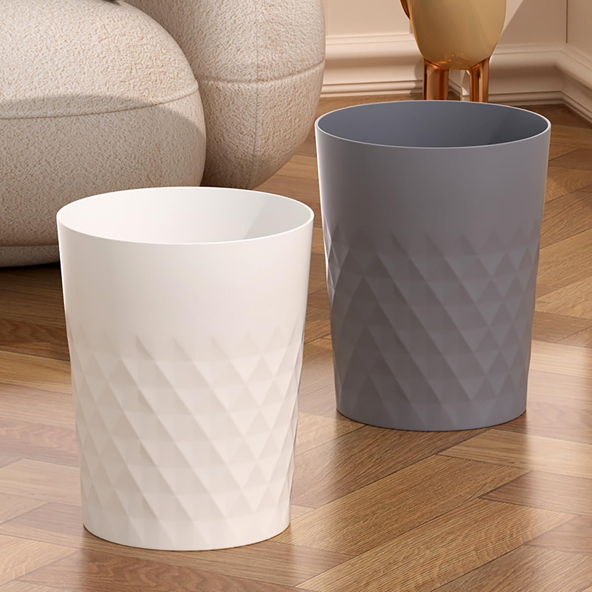 1.8 Gallon Small Trash Can 2 Pack Bathroom Garbage Can Waste Basket Recycling Bin for Dorms Bedrooms Offices Kitchens, Grey