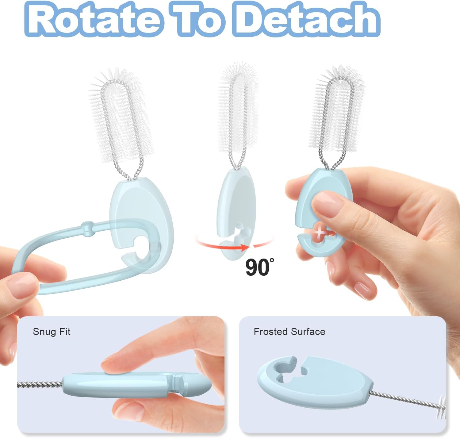 YOTIME Standing Straw Cleaner Brush Set, 4in1 Reusable Straw Brushes with Holder Ring, for Wide and Narrow Straws, Tumblers, Water Bottles and Cups, Blue