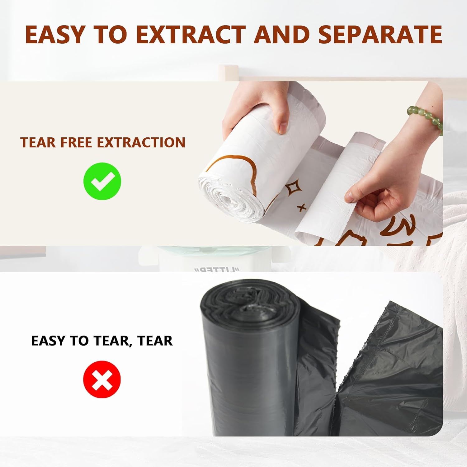 4 Gallon Trash Bags with Cute Rabbit Printed & Drawstring, Tear-Resistant Small Bathroom Garbage Bags, Heavy-Duty Trash Can Liners for Home/Office, 60 Counts