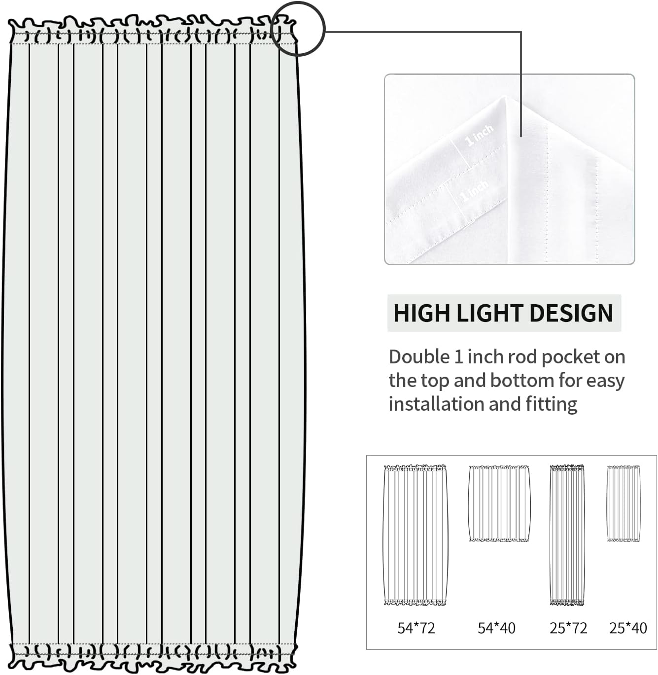DWCN French Door Curtains – Rod Pocket Thermal Curtain for Doors with Glass Window, Kitchen and Patio Doors for Privacy, 25 X 40 Inches Long, 1 Curtain Panel with Tieback, Pure White