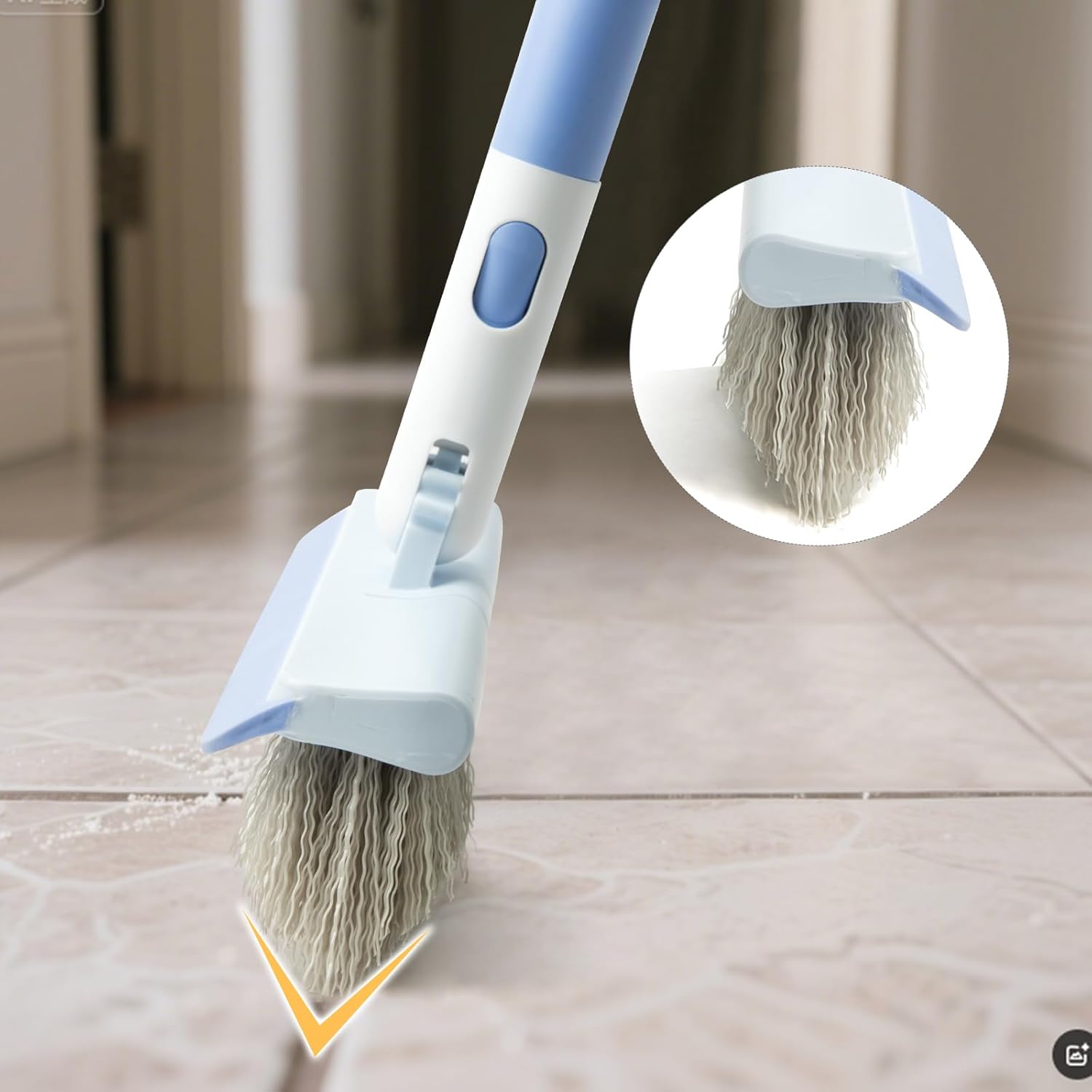 Floor Scrub Brush and V-Shape Grout Brush with Long Handle 3 in 1 Replaceable Head Scrape Brush Stiff Bristle with Swivel Head for Cleaning Tiles Hardwood Floors Patios Blue