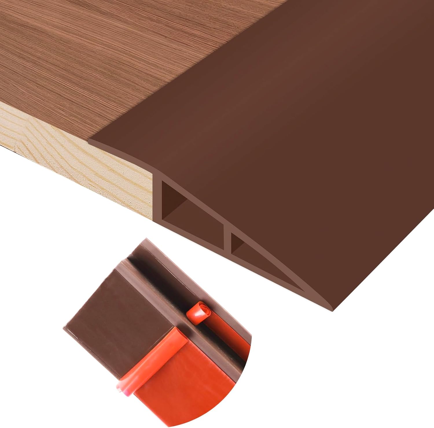 Floor Transition Strip Self Adhesive Vinyl Door Threshold for Doorways Carpet Edging Trim Overlap Edge Reducer for Laminate Floor, Carpet, Tile (Brown, 1/5" to 2/5", 10Ft)