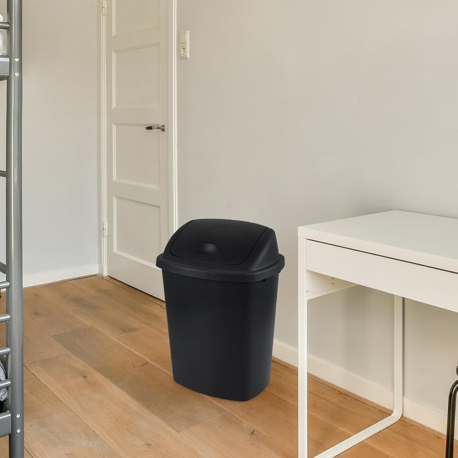 10 Gallon Plastic Swing Top Trash Cans, 4-Pack Garbage Cans with Swing Top Lid, Black