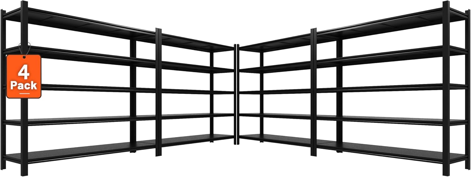 60"W Garage Shelving Heavy Duty Metal Shelving 3000LBS Storage Shelves Adjustable 5 Tier Metal Shelves for Storage Industrial Shelves for Garage, Warehouse, 24.2" D x 60'' W x 72'' H, 4 Packs