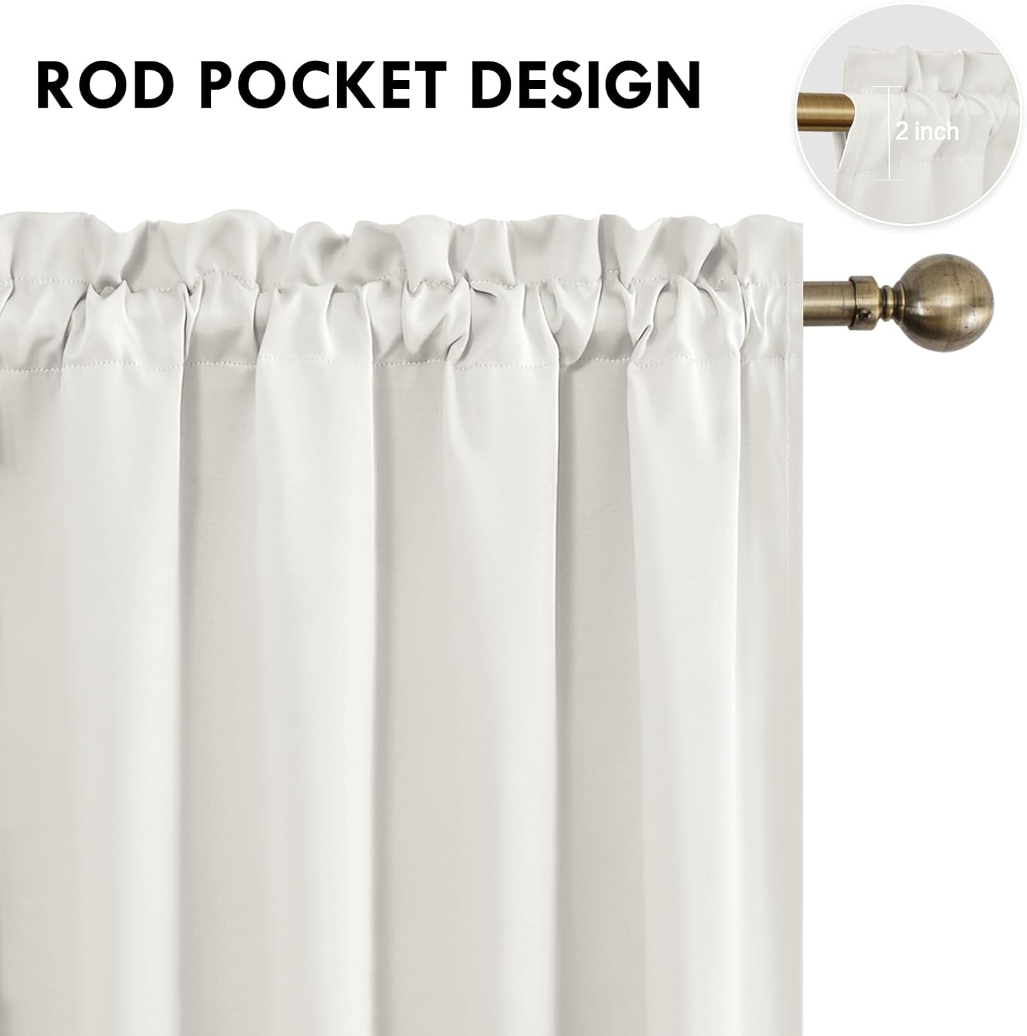 DWCN Blackout Curtains Thermal Insulated, Energy Saving & Noise Reducing Bedroom and Living Room Curtains, Ivory, W 52x L 95 Inch, Set of 2 Rod Pocket Curtain Panels