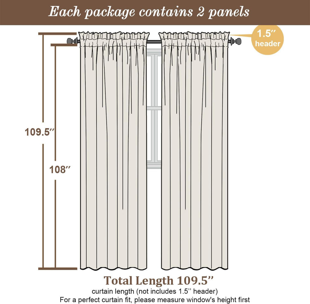 Chyhomenyc Extra Long Ivory Sheer Curtains 108 Inches Long 2 Panels, Light Filtering Ivory Curtains for Living Room, Soft Gentle Voile Rod Pocket Bedroom Window Drapes, 59Wx108L Inch, 9FT, 2PCS