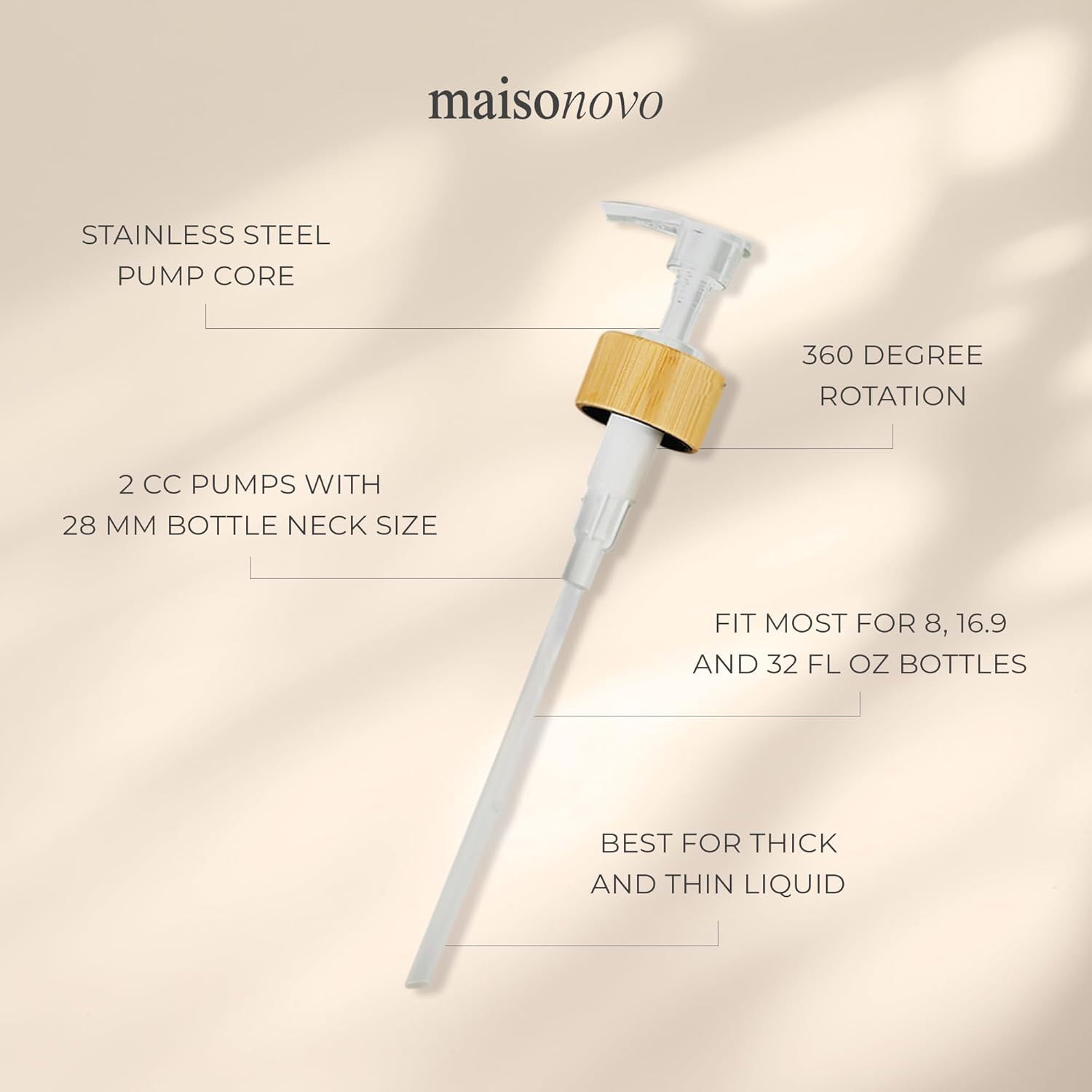 MaisoNovo Soap Pump Replacement - 2X White Bamboo Pumps - Pump Dispenser - Soap Dispenser Pump Replacement - Stainless Steel Soap Pump - Pump for Soap Dispenser