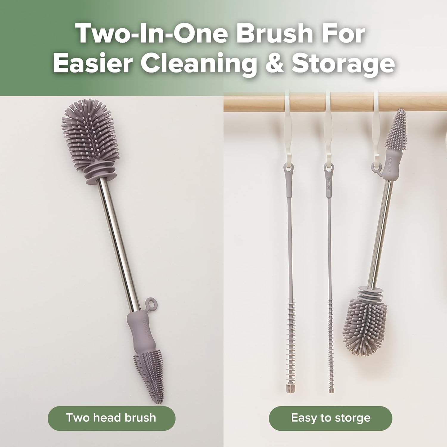 haakaa Silicone Cleaning Brush Kit - SUVA Grey - Bottle Brush for Breast Pumps, Breast Milk Collector, Baby Bottles, Nipples, Breastmilk Storage Bags