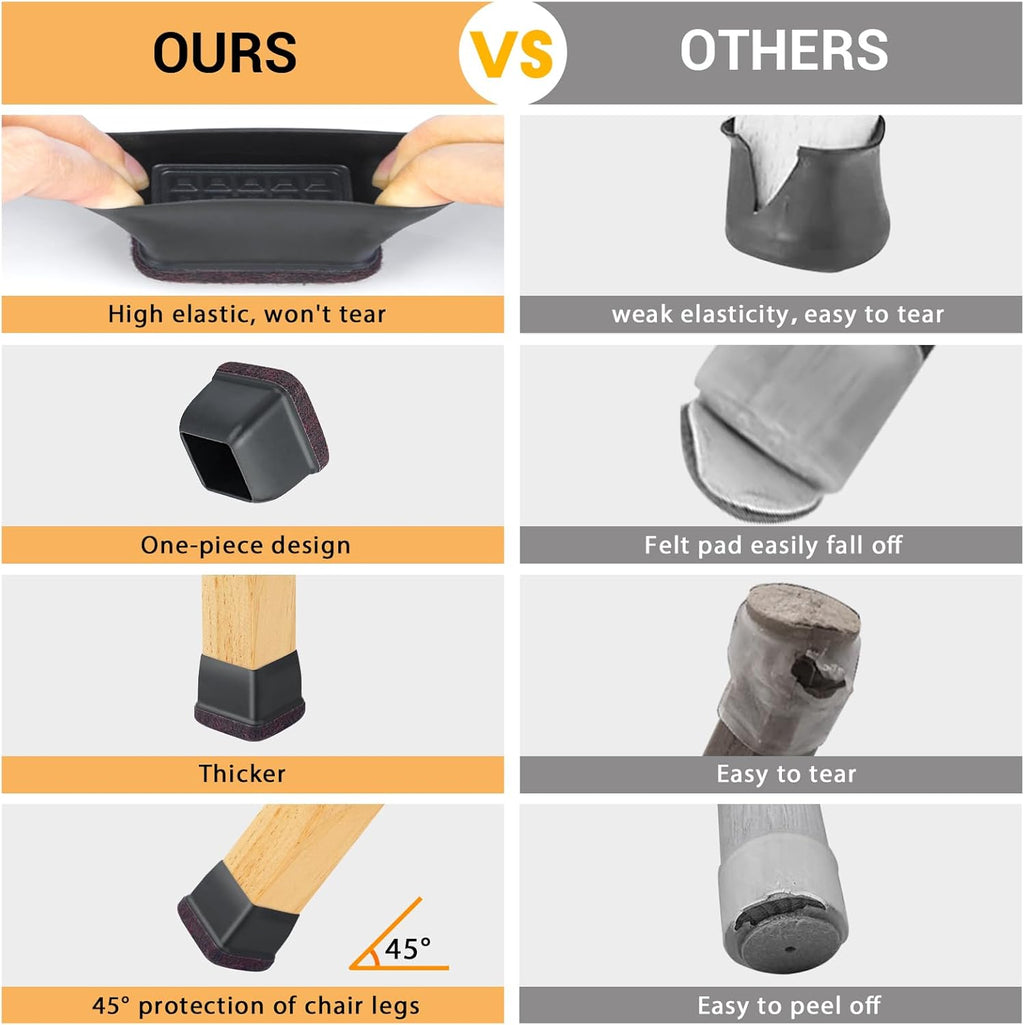 16 Pcs Chair Leg Floor Protectors Square, Silicone Chair Leg Protectors for Hardwood Floors, Chair Leg Caps Covers Protect Wooden Floors from Scratching, Thick, Won't Tear (Fit: 3/5" - 7/10”)