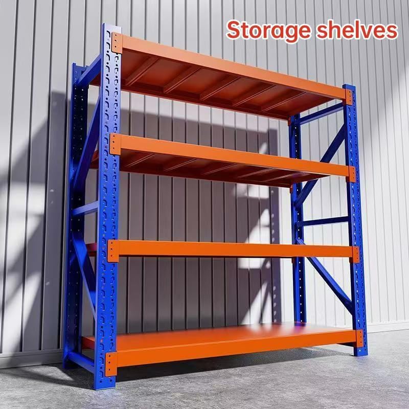 Industrial Metal Storage Shelves - Large, Heavy Duty, 4 Levels, Blue & Orange, Warehouse Racking - 23.62D x 78.74W x 78.74H