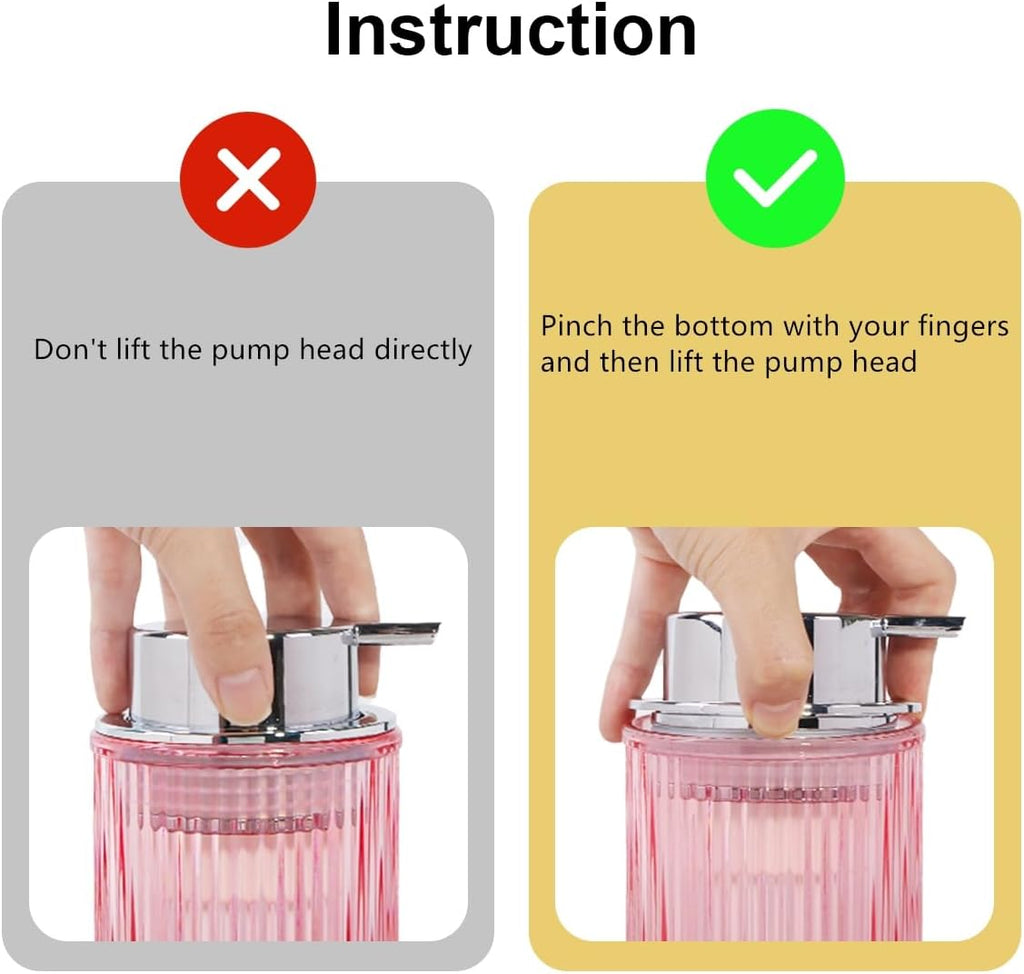 Pink Foaming Soap Dispenser, 12 Oz Glass Foaming Hand Soap Dispenser with Silver Pump, Bathroom Refillable Liquid Lotion Container Pump Ribbed Bottle for Kitchen Bathroom Decor, 1pc