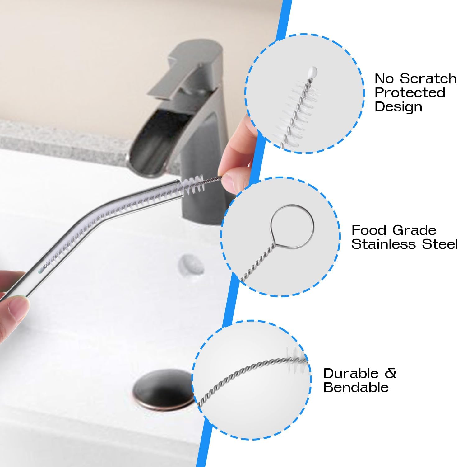 8-Piece Straw Cleaner Brush Set for Cleaning Straws - (4-Size) Extra Long Nylon Pipe Cleaners, Reusable Straw Cleaning Brush for Stanley Tumbler, Sippy Cup, Baby Bottle and Tubes (Type A)
