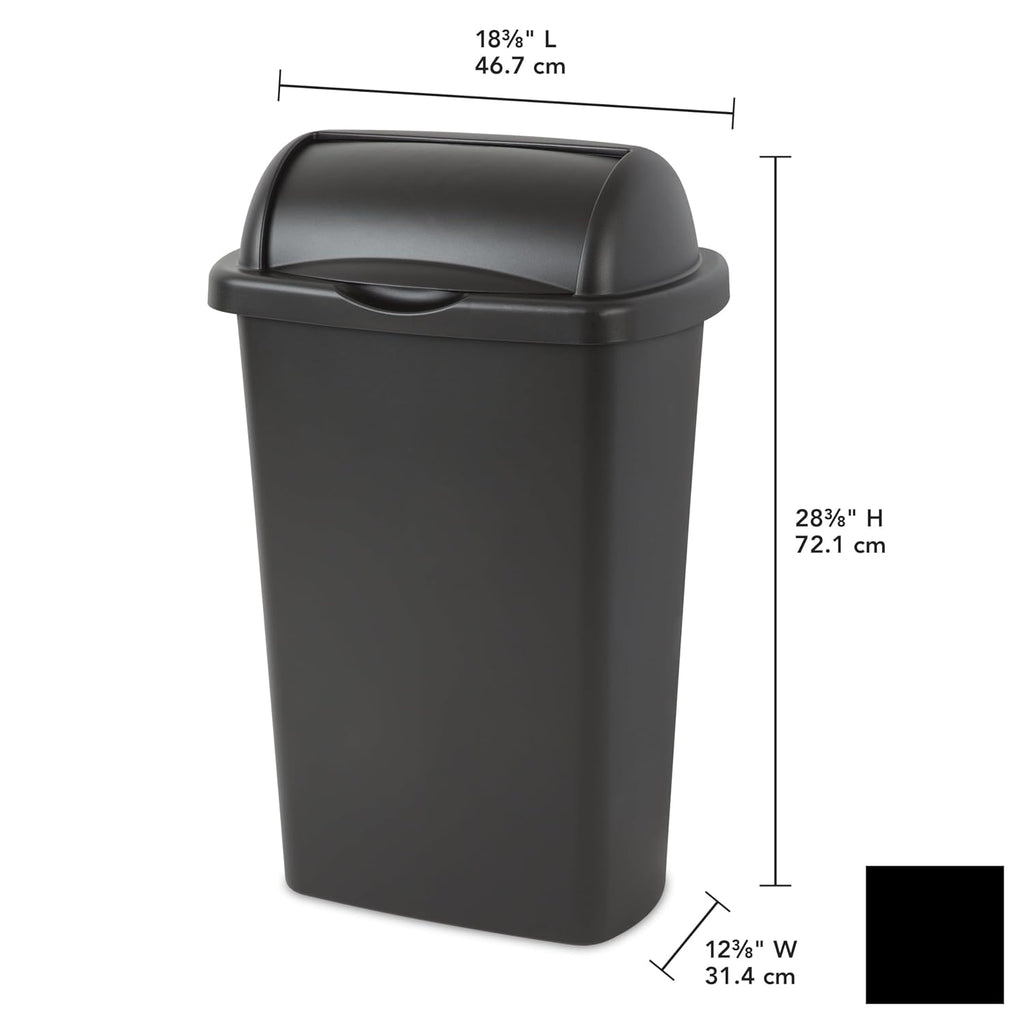 13 Gallon Roll Top Wastebasket – Lift-Open Kitchen Black Trash Can 13 Gallon, Large Office/Home Garbage Basket,Black