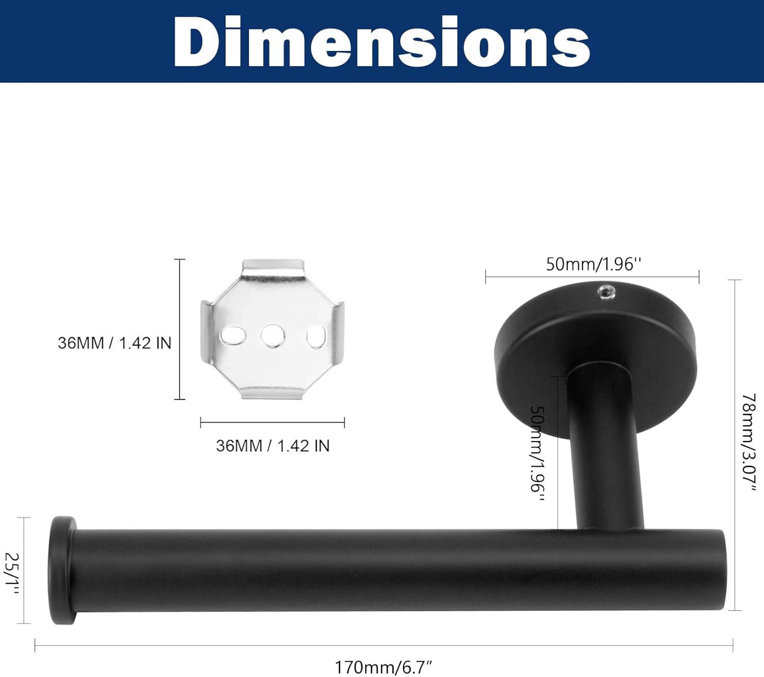 NearMoon Bathroom Toilet Paper Holder, Premium SUS304 Stainless Steel Rustproof Wall Mounted Toilet Roll Holder for Bathroom, Kitchen (2 Pack, Matte Black)