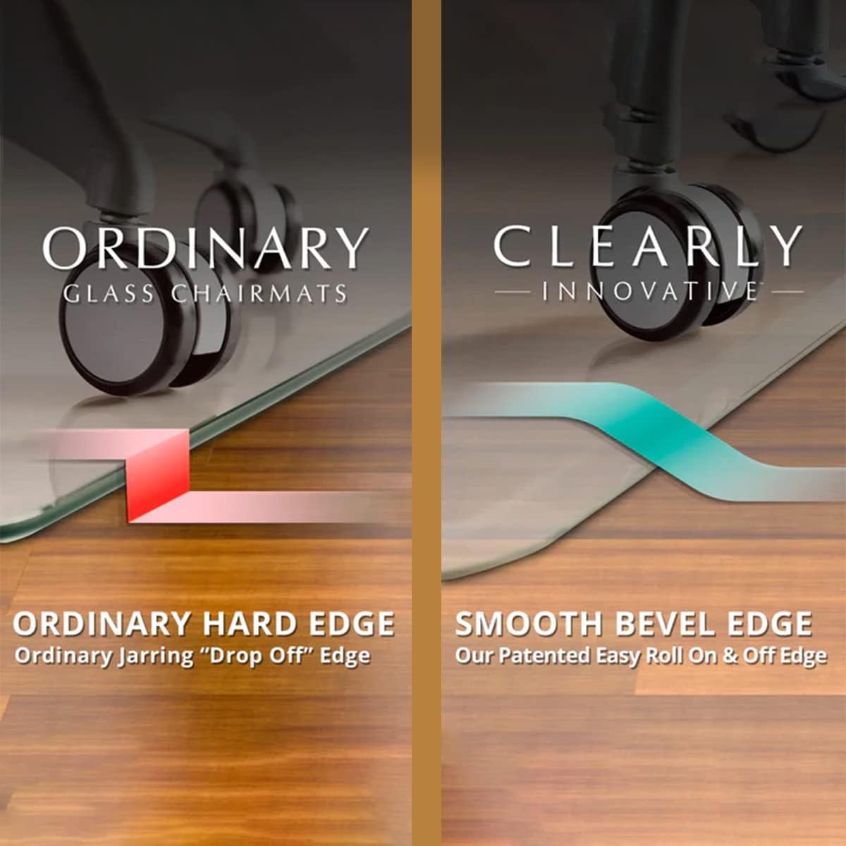Exclusive Beveled Edge Glass Chair Mat for a Smooth Glide and Easy Roll On/Off by Clearly Innovative, Ultimate Office Chair Mat for Carpet or Hardwood Floor, 48x52 Tabbed