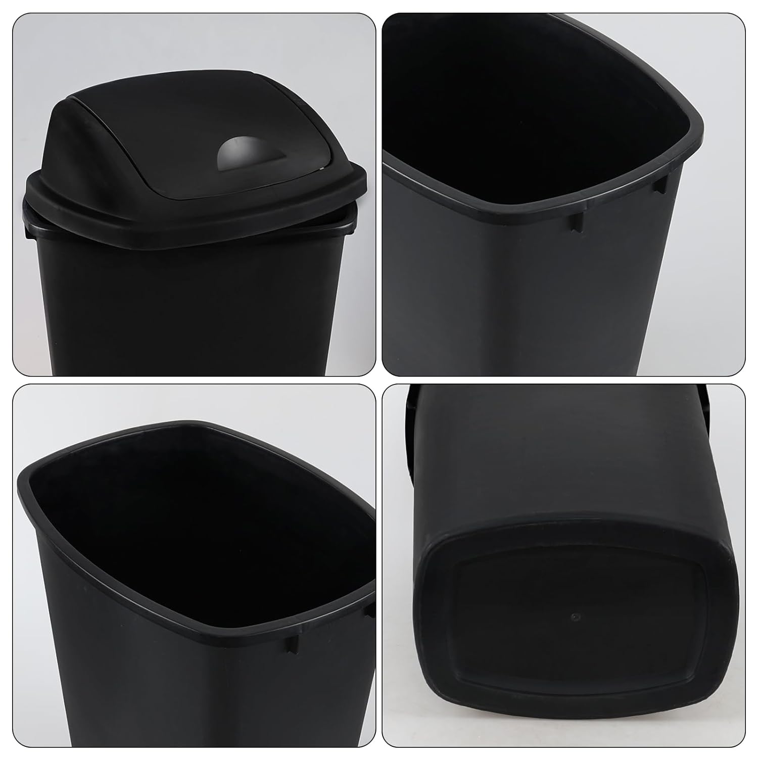 13 Gallon / 50 L Swing Lid Tall Kitchen Trash Can, 4-Pack, Restaurants, Garage, Classroom, Office Garbage Bins, Black