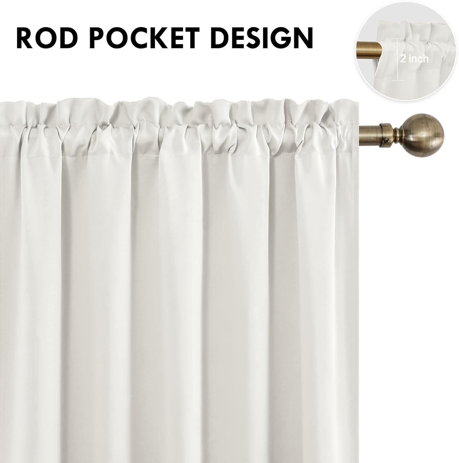DWCN Blackout Curtains for Living Room Thermal Insulated, Energy Saving & Noise Reducing Bedroom Curtains, Ivory, W 70x L 63 Inch, Set of 2 Rod Pocket Curtain Panels
