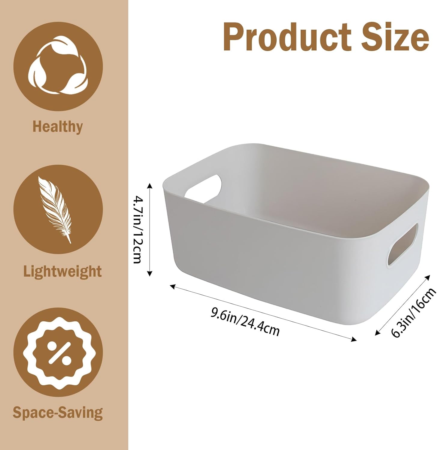 COVRA 2-Pack Plastic Storage Bins, Small Storage Baskets, Organizers for Home & Office, 9.6 x 6.3 x 4.7 Inches (Gray)