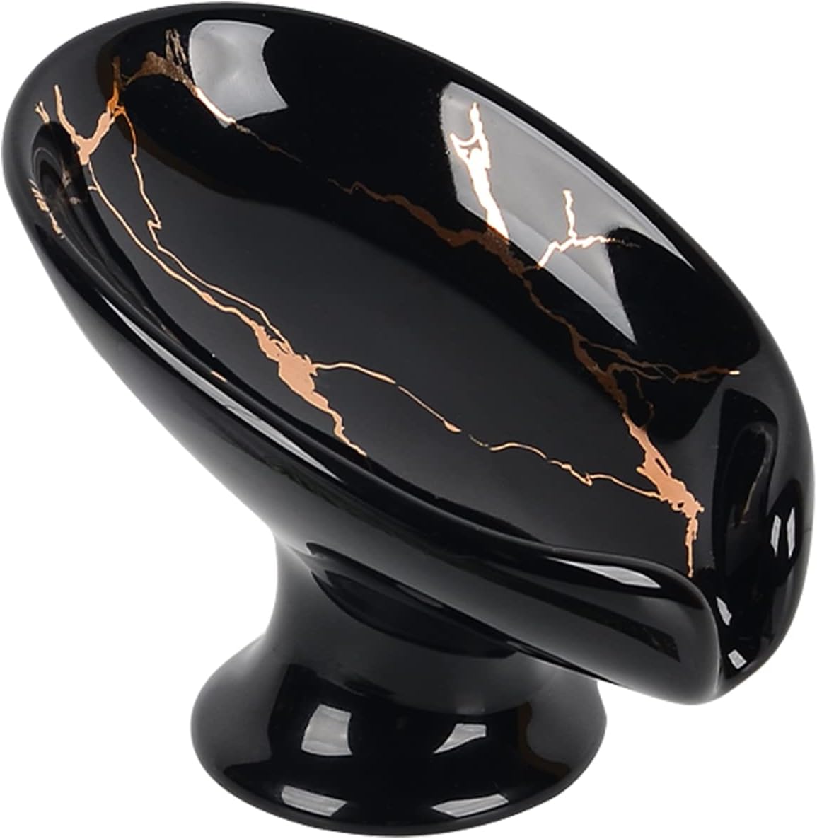 Soap Dish, Ceramic Soap Holder Self Draining Leaf Shape Bar Soap Holder, Marble Look Black Drain Soap Dish Holder for Bathroom, Easy to Clean Keeps Soap Dry, ANTIS'S HOME