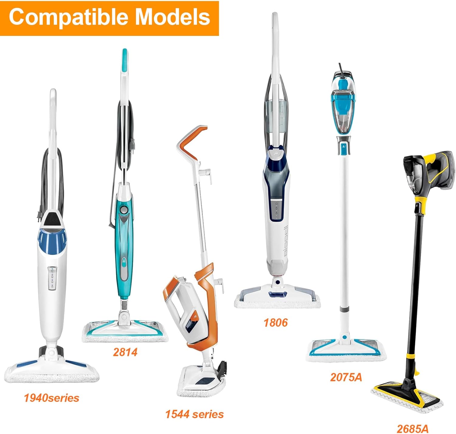 12 Pack Steam Mop Replacement Pads Compatible with Bissell Powerfresh Steam Mop 1940 1806 1544 2075 2685A 2181 2814 Series, Model 1940A 1940W 19405 2075A 2685A 5938, Microfiber Washable, Reusable