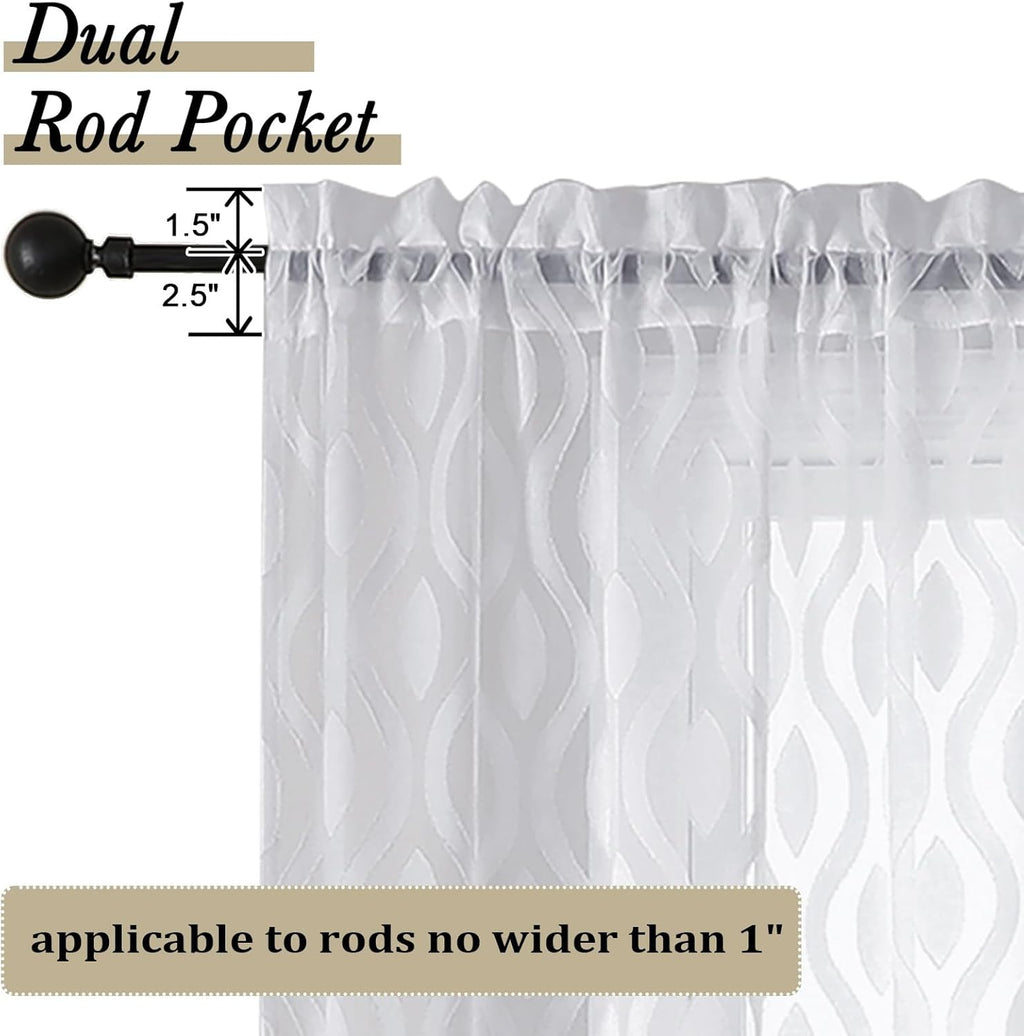 Aiyufeng White Sheer Curtains 45 Inch Length 2 Panels Set, Farmhouse Clip Jacquard Textured Short Curtains, Lightweight Chic Wavy Line Window Curtains Drapes for Bedroom, 40" Wx45 L Inches