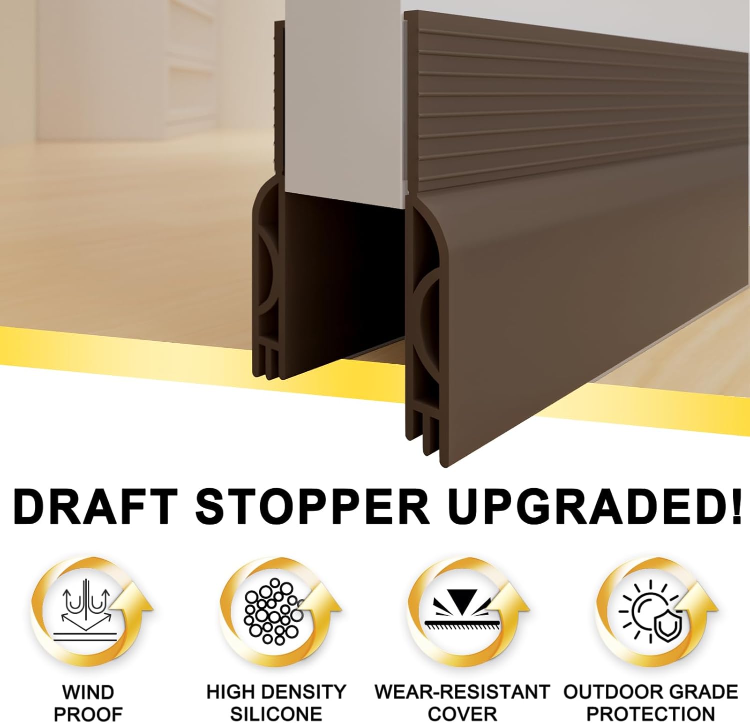 Door Draft Stopper,Door Sweep for Bottom of Doors,Weather Stripping Seal Draft Guard Blocker Noise Cold Air Insulation Soundproofing for Exterior Interior Home Improvement(Brown, 78")