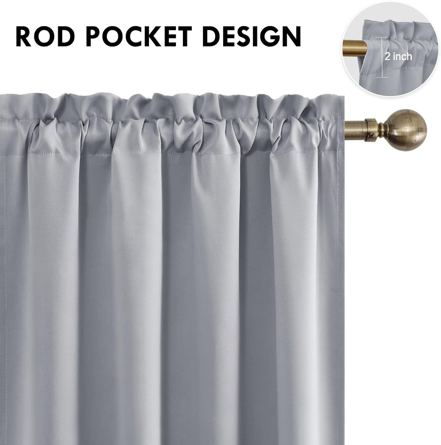 DWCN Blackout Curtains for Living Room Thermal Insulated, Energy Saving & Noise Reducing Bedroom Curtains, Silver Grey, W 70x L 84 Inch, Set of 2 Rod Pocket Curtain Panels