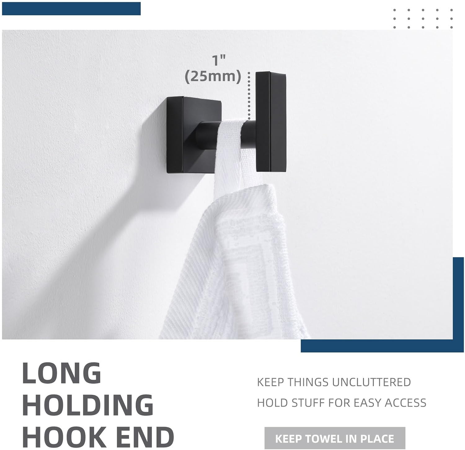 Angle Simple Towel Hook for Bathroom, Stainless Steel Hand Towel Coat Hook for Wall, Matte Black