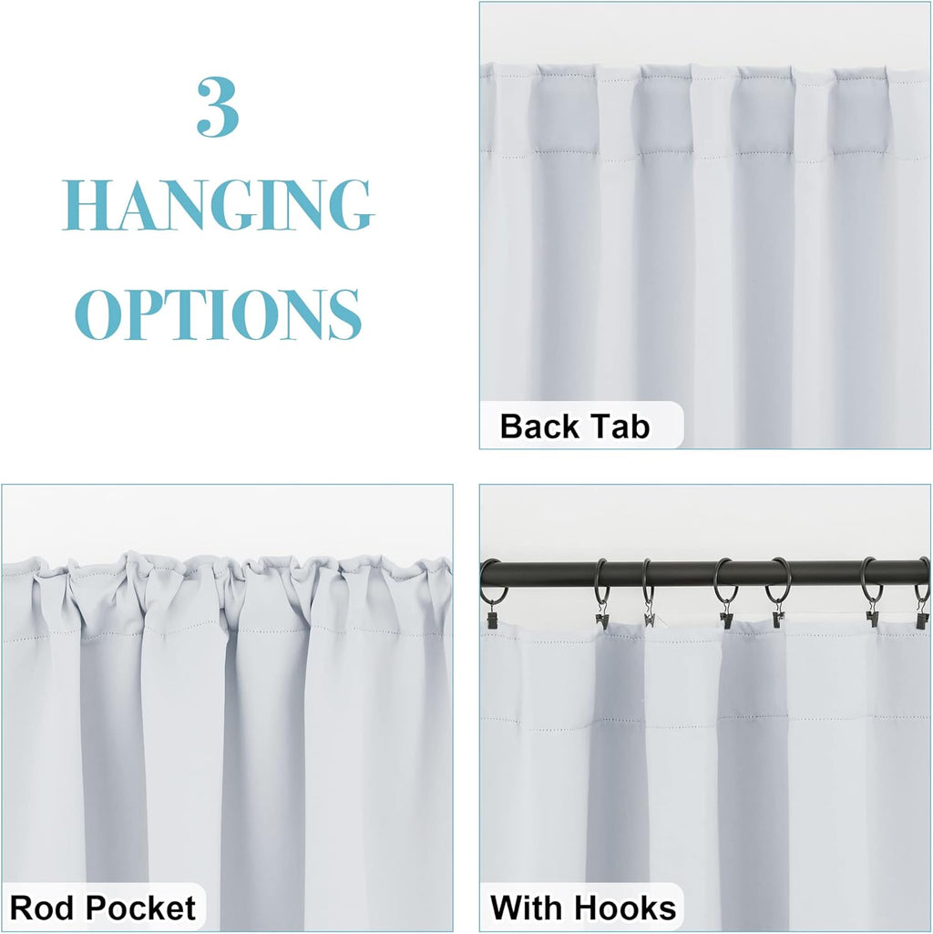 RYB HOME Small Window Curtains - Blackout Insualting Privacy Curtains for Kids Bedroom Kitchen Bathroom Basement Cafe Cabinet Tiers Drapes, 34 Width x 30 Length, 2 Panels, Grayish White