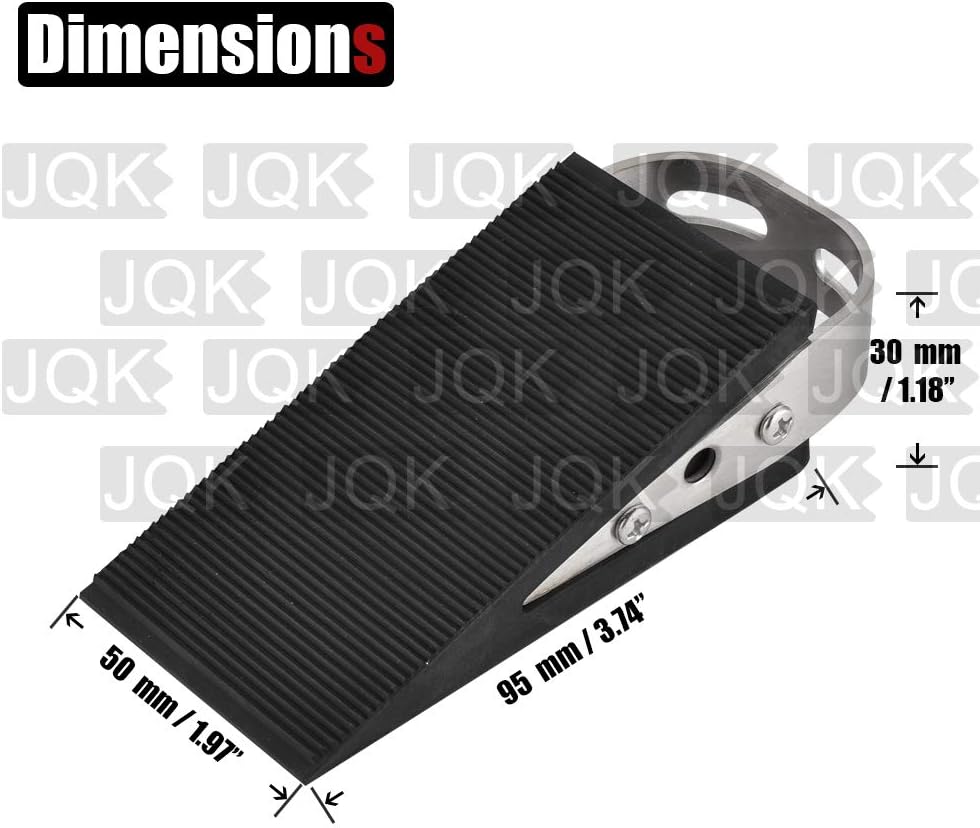 JQK Heavy Duty Door Stopper Rubber Wedge, 304 Stainless Steel Security Door Stops Works On All Floor Types, Brushed(2 Pack), DSB6-BN-P2