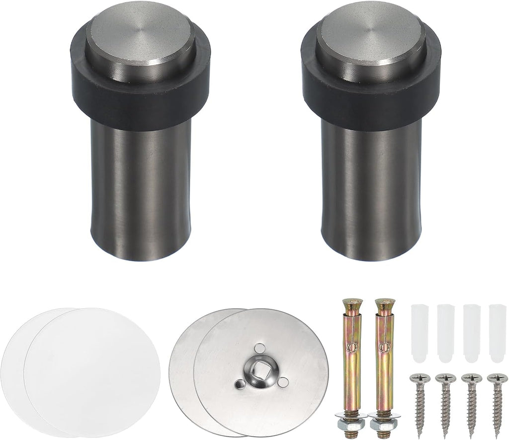 PATIKIL 2Set Round Door Stoppers, 80mm Stainless Steel Door Stop Doorstop Wedge Metal Cylinder Self Adhesive with Screw for Bottom of Door Floor Inside, Gold Tone