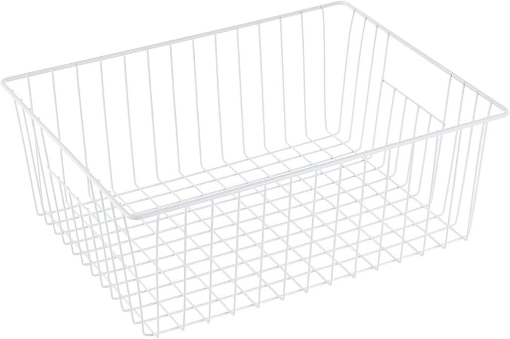 16" L x 12" W Wider Freezer Storage Organizer Baskets Container, Deep Metal Wire Chest Upright Refrigerator Divider Bins with Built-in Handles for Cabinet, Pantry, Closet, Kitchen, Pearl White