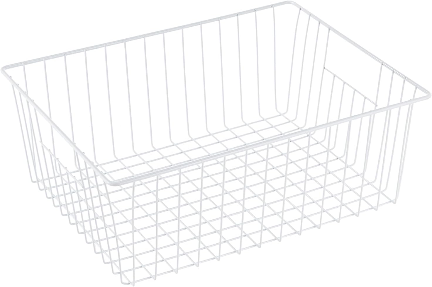 16" L x 12" W Wider Freezer Storage Organizer Baskets Container, Deep Metal Wire Chest Upright Refrigerator Divider Bins with Built-in Handles for Cabinet, Pantry, Closet, Kitchen, Pearl White