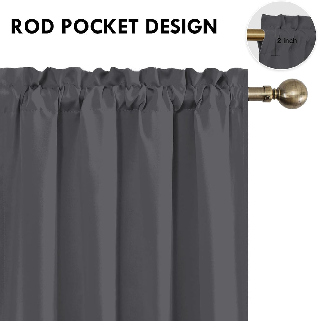 DWCN Blackout Curtains for Bedroom 63 Inch Length 2 Panels Set, Solid Thermal Insulated Energy Saving Rod Pocket Window Treatment Curtains Blackout Drapes (W42 x L63 Inch, Dark Grey)