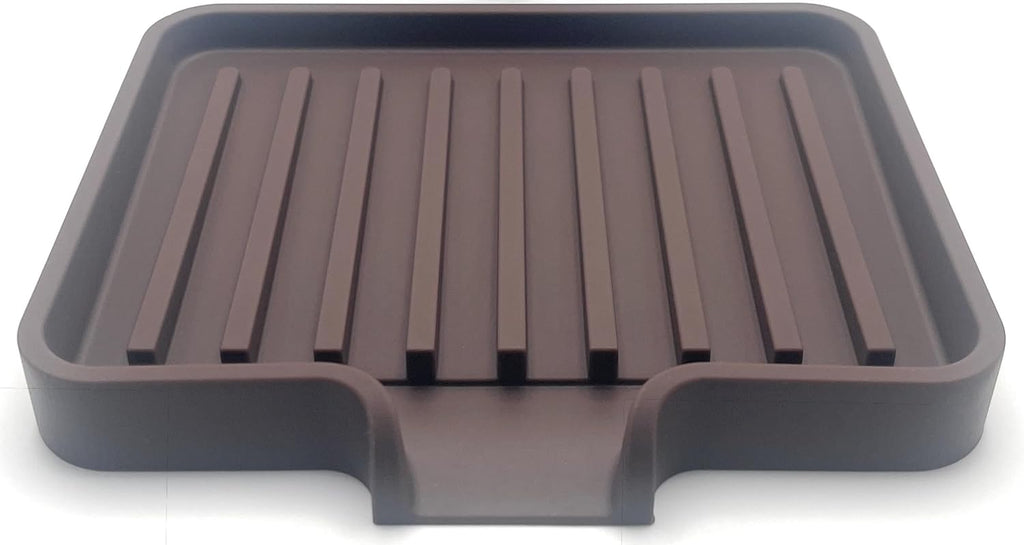 Happitasa Silicone Soap Dish Tray and Sponge Holder with Drain Chute, Pack of 2 | Bathroom and Kitchen Sink Organizer Caddy (Dark Chocolate, 5.2"x4", 7.2 Ounces)