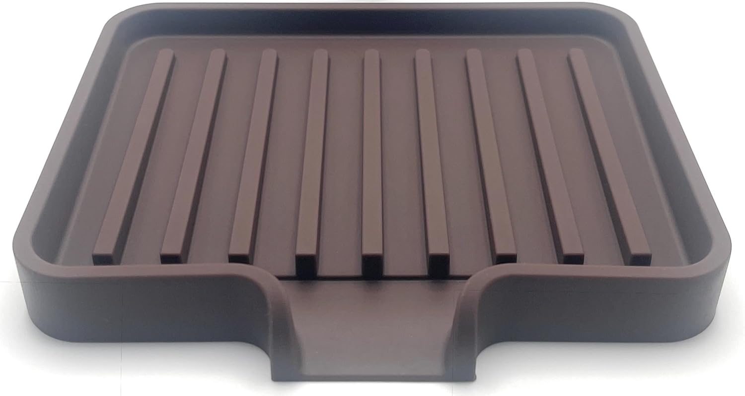 Happitasa Silicone Soap Dish Tray and Sponge Holder with Drain Chute, Pack of 2 | Bathroom and Kitchen Sink Organizer Caddy (Dark Chocolate, 5.2"x4", 7.2 Ounces)