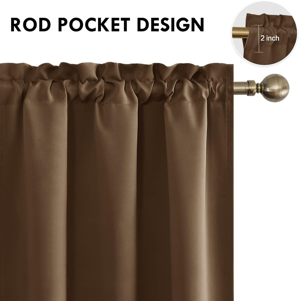 DWCN Brown Blackout Curtains for Bedroom – Rod Pocket Thermal Insulated Energy Saving Drapes for Living Room and Bedroom, W 38 x L 54 Inch, 2 Panels