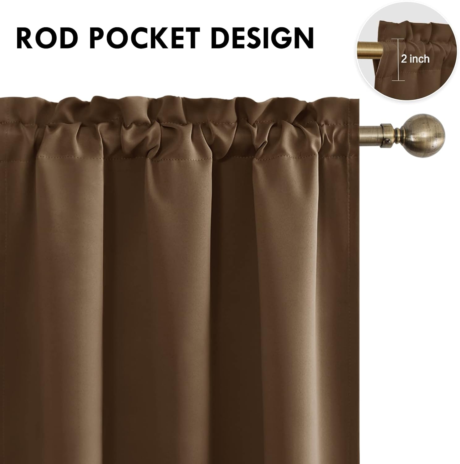 DWCN Brown Blackout Curtains for Bedroom – Rod Pocket Thermal Insulated Energy Saving Drapes for Living Room and Bedroom, W 38 x L 54 Inch, 2 Panels