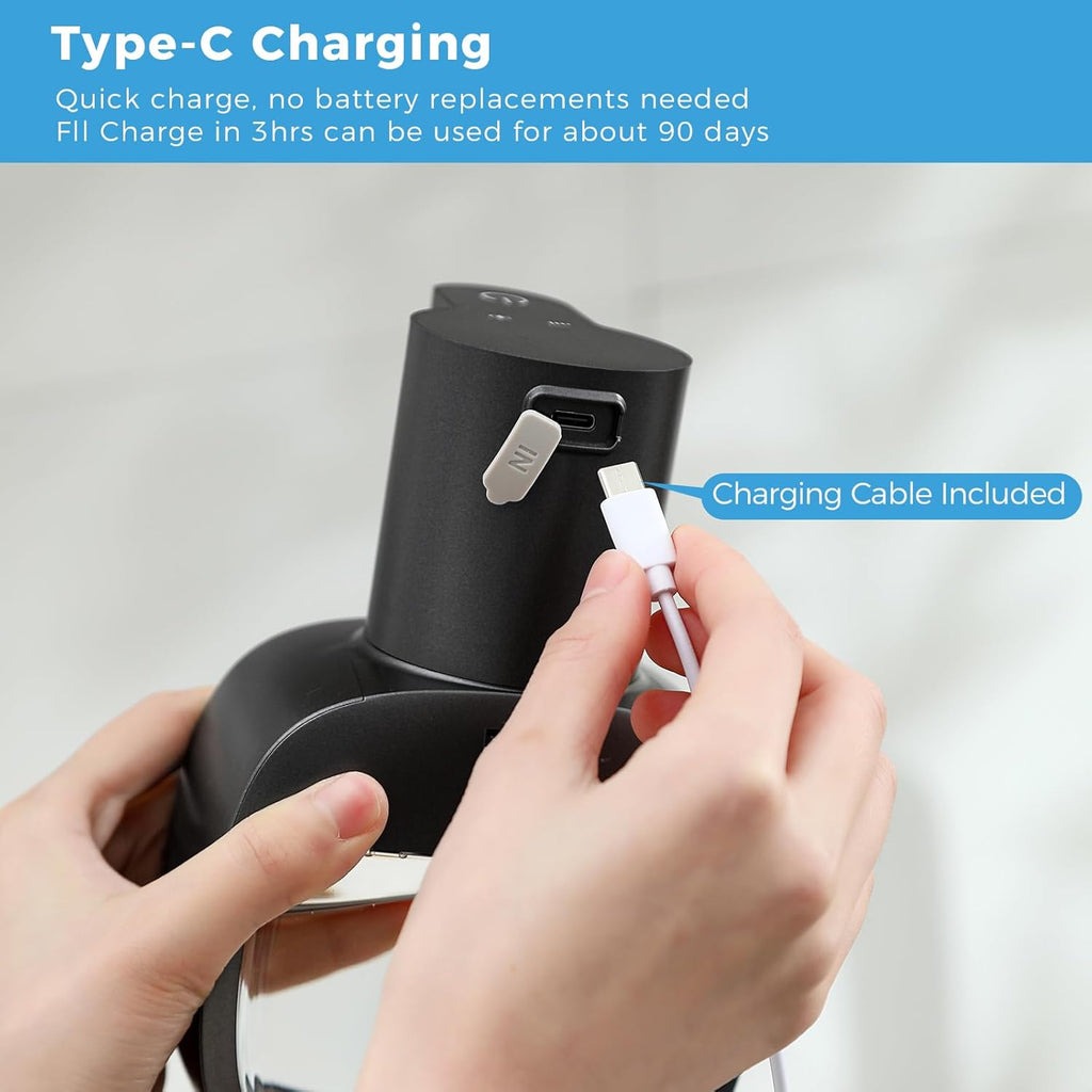 Automatic Foaming Soap Dispenser, 17oz/500ml Touchless Rechargeable with 4-Level Adjustable & IPX5 Waterproof - Level Display for Wall/Tabletop Use in Bathroom, Kitchen, Black