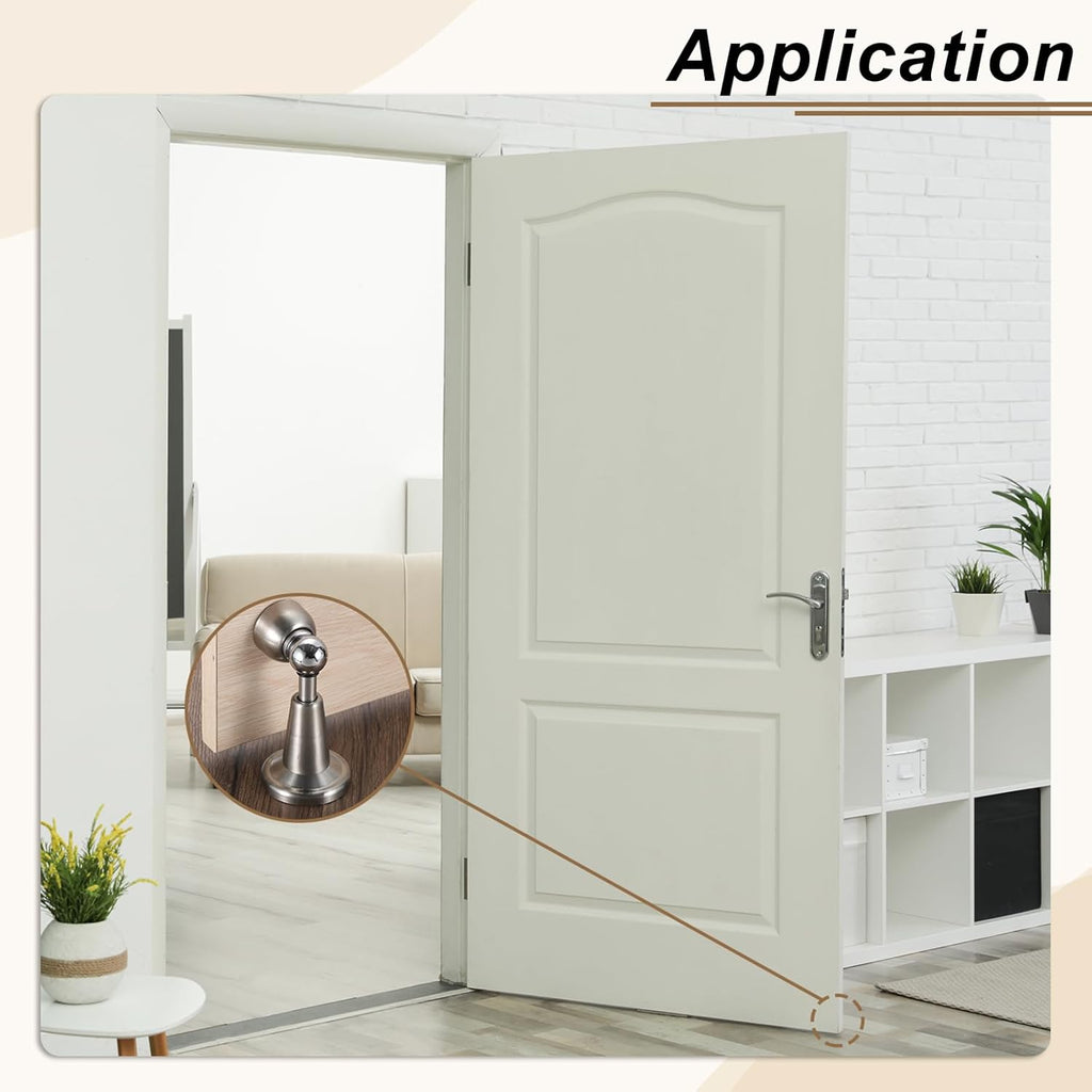 uxcell Magnetic Door Stopper, 304 Stainless Steel Magnetic Door Stop Catch, Soft-Catch Brushed Nickel Hold Door Open Wall Mount for Bottom of Door, Silver