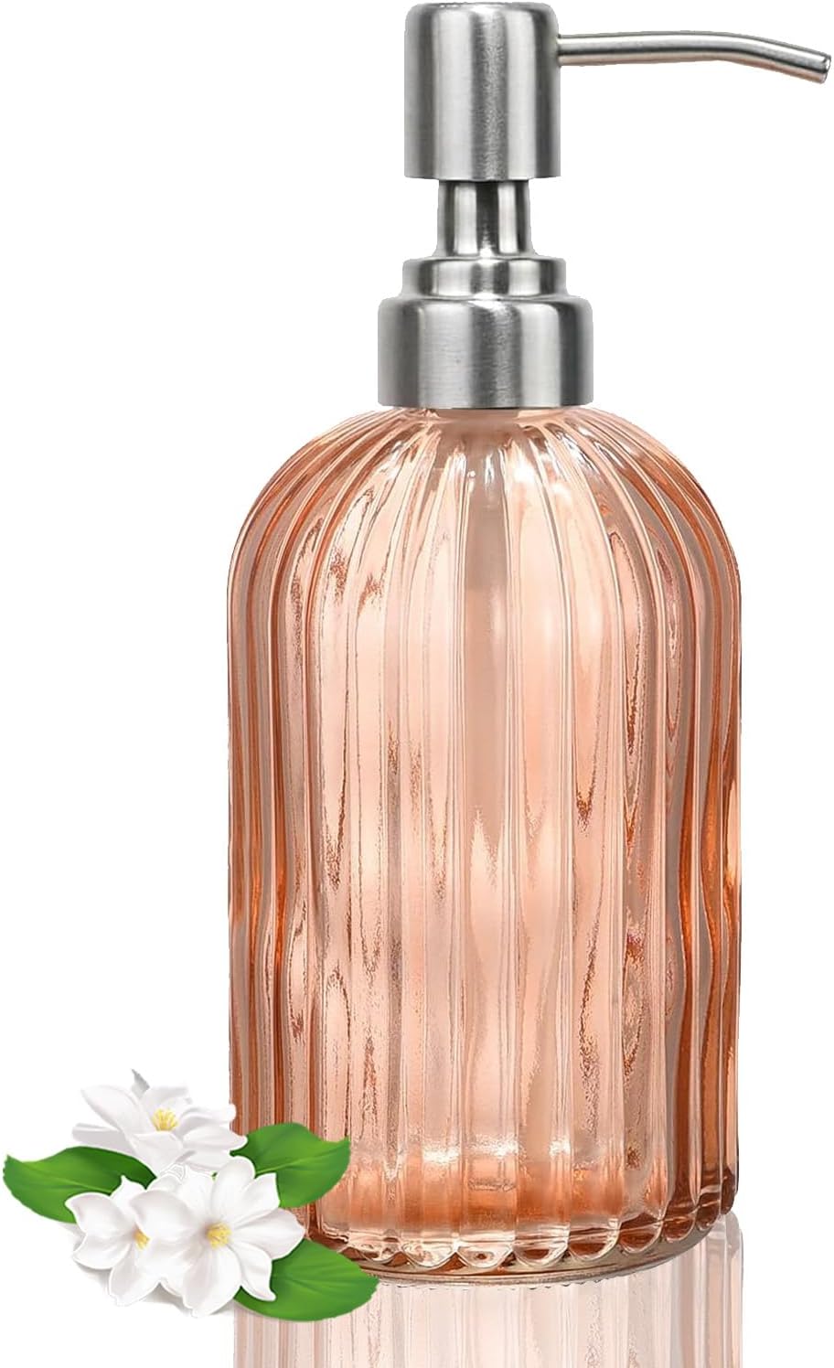 14Oz Amber Soap Dispenser Bathroom, Clear Glass Hand Soap Dispensers with Stainless Steel Pump, Refillable Dish Soap Dispenser for Kitchen, Countertop Soap Dispensers